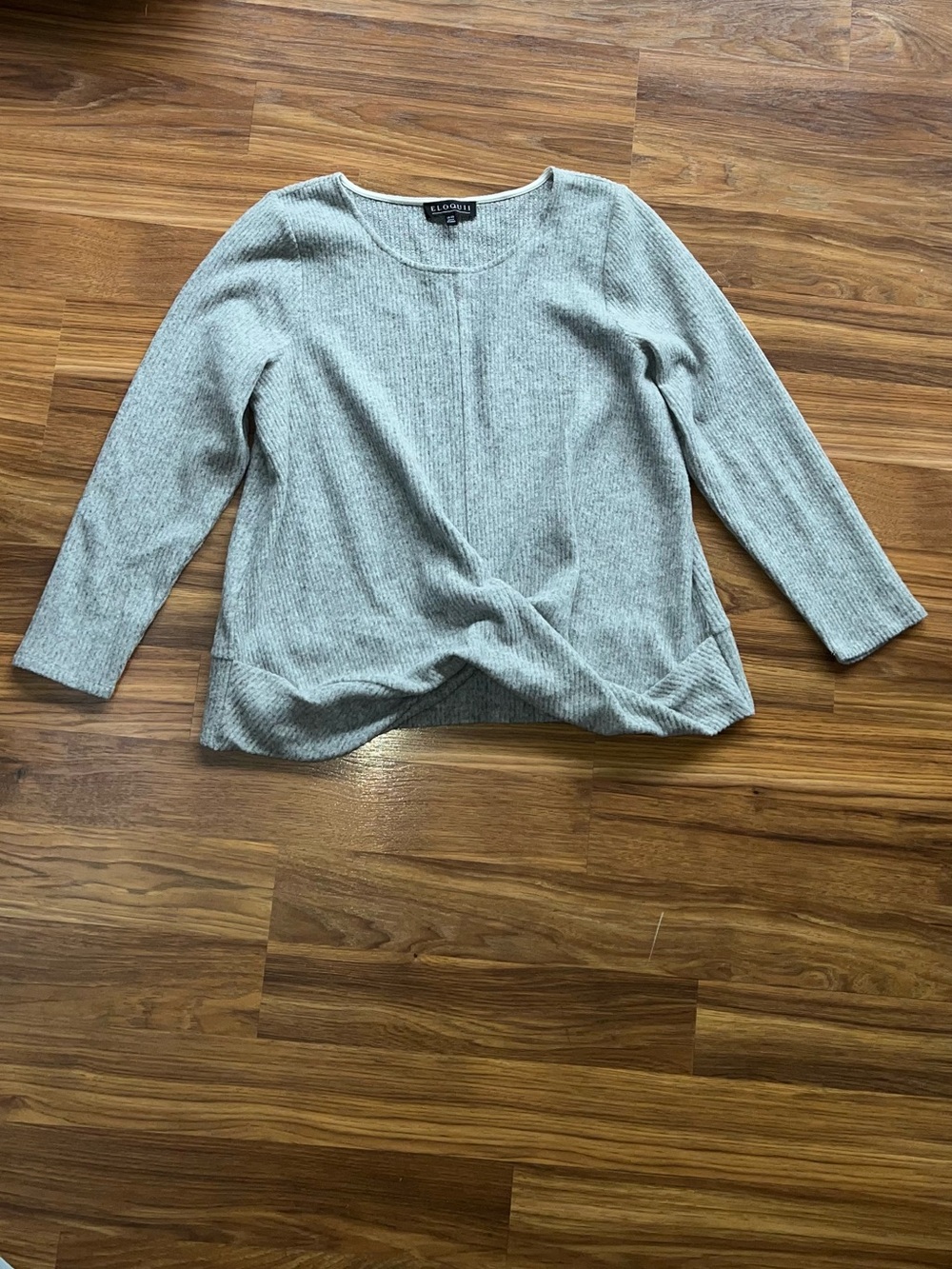 Eloquii Light Gray Twist-Front Ribbed Scoop Neck Sweater